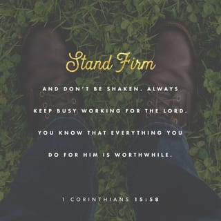 1 Corinthians 15:58 - So my dear brothers and sisters, stand strong. Do not let anything move you. Always give yourselves fully to the work of the Lord, because you know that your work in the Lord is never wasted.