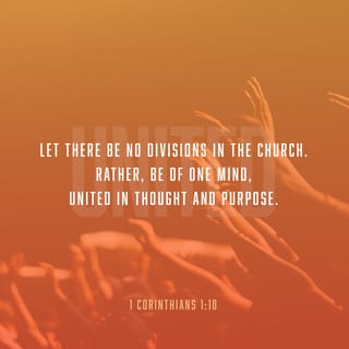 1 Corinthians 1:10 - I beg you, brothers and sisters, by the name of our Lord Jesus Christ that all of you agree with each other and not be split into groups. I beg that you be completely joined together by having the same kind of thinking and the same purpose.