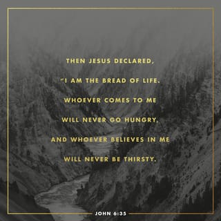 John 6:35 - Jesus said to them, “I am the Bread of Life. Come every day to me and you will never be hungry. Believe in me and you will never be thirsty.