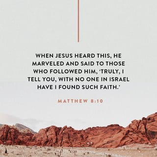 Matthew 8:10 - When Jesus heard this, He was amazed and said to those who were following Him, “I tell you truthfully, I have not found such great faith [as this]with anyone in Israel.