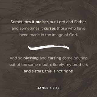 James 3:9-10 - Sometimes it praises our Lord and Father, and sometimes it curses those who have been made in the image of God. And so blessing and cursing come pouring out of the same mouth. Surely, my brothers and sisters, this is not right!