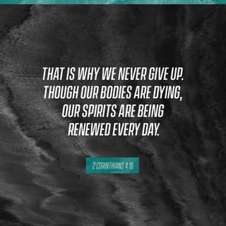 2 Corinthians 4:16 - That is why we never give up. Though our bodies are dying, our spirits are being renewed every day.