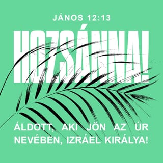 János 12:13 - Pálmaágakat vőn, és kiméne elébe, és kiált vala: Hozsánna: Áldott, a ki jő az Úrnak nevében, az Izráelnek ama királya!