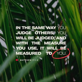 Matthew 7:1-5 - Judge not, that ye be not judged. For with what judgment ye judge, ye shall be judged: and with what measure ye mete, it shall be measured to you again. And why beholdest thou the mote that is in thy brother's eye, but considerest not the beam that is in thine own eye? Or how wilt thou say to thy brother, Let me pull out the mote out of thine eye; and, behold, a beam is in thine own eye? Thou hypocrite, first cast out the beam out of thine own eye; and then shalt thou see clearly to cast out the mote out of thy brother's eye.