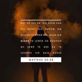 MATTEUS 20:28 - So is dit ook met die Seun van die mens: Hy het nie gekom om gedien te word nie maar om te dien en sy lewe te gee as losprys vir baie mense.”