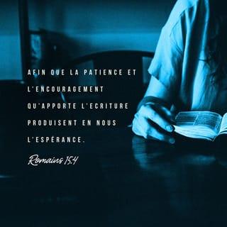 Romains 15:4 - Or tout ce qui a été écrit d'avance l'a été pour notre instruction afin que, par la persévérance et par le réconfort que donnent les Ecritures, nous possédions l'espérance.