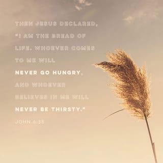 John 6:35 - Jesus replied, “I am the bread of life. Whoever comes to me will never go hungry, and whoever believes in me will never be thirsty.