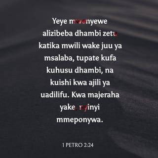 1 Petro 2:24 - Yeye mwenyewe alizibeba dhambi zetu katika mwili wake juu ya msalaba, tupate kufa kuhusu dhambi, na kuishi kwa ajili ya uadilifu. Kwa majeraha yake, nyinyi mmeponywa.