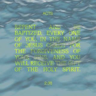 Acts of the Apostles 2:38 - Peter replied, “Each of you must repent of your sins and turn to God, and be baptized in the name of Jesus Christ for the forgiveness of your sins. Then you will receive the gift of the Holy Spirit.