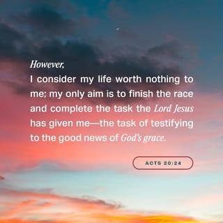 Acts of the Apostles 20:24 - But my life is worth nothing to me unless I use it for finishing the work assigned me by the Lord Jesus—the work of telling others the Good News about the wonderful grace of God.